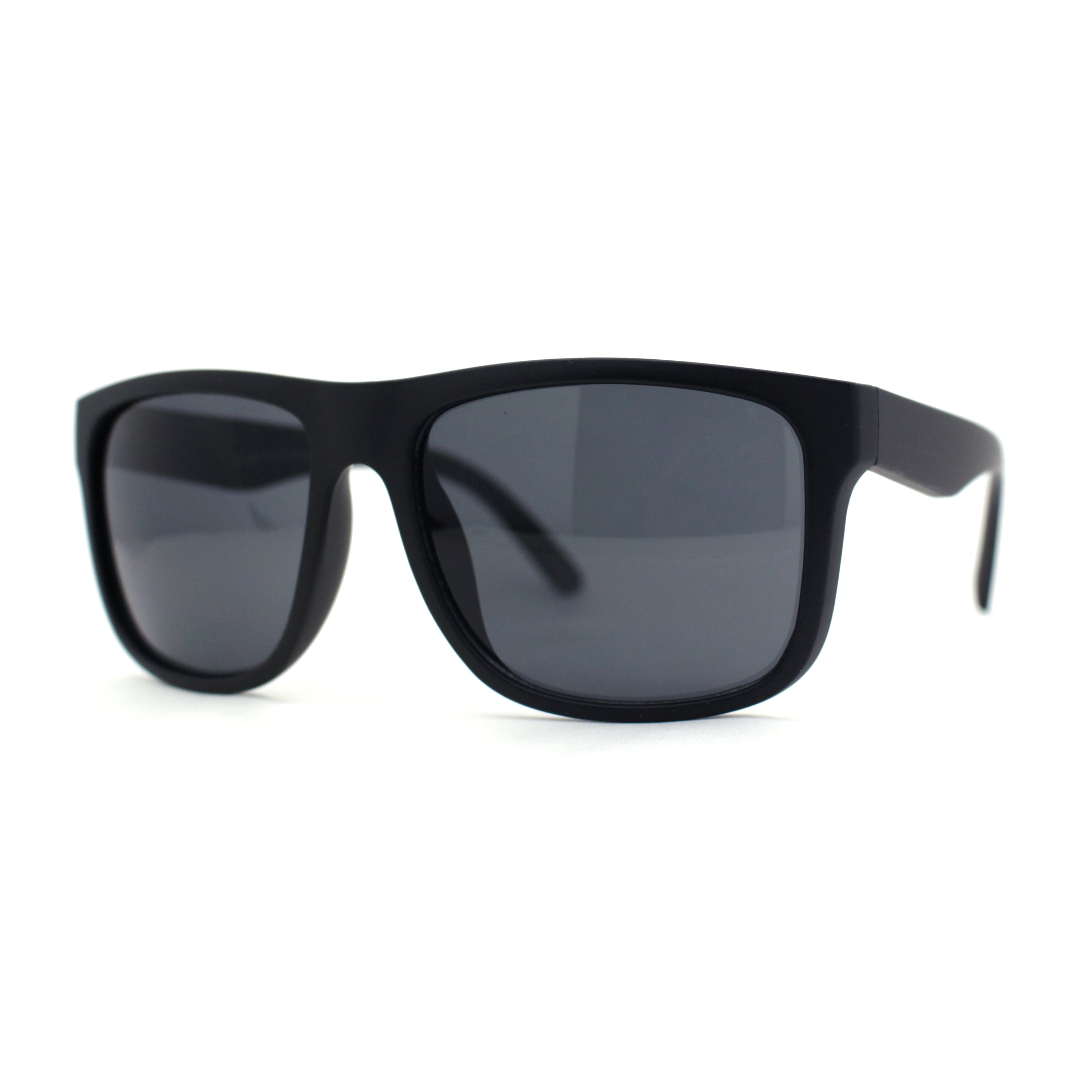 Mens Sport Rectangle Horn Rim Plastic Dark Black Lens Sunglasses Matte