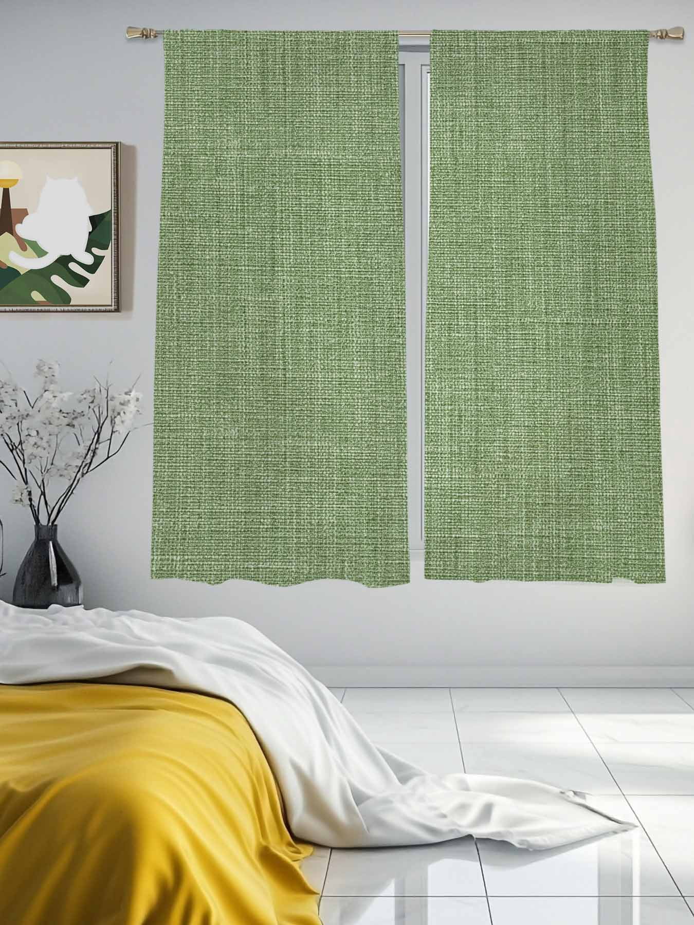 Sheer Curtains 63 Inches Long, Vintage Forest Green Light Filtering Window Curtains for Living Room, Farmhouse Retro Solid Color Linen Texture Rod Pocket Voile Sheer Panels, 52"Wx63"L, 2 Panels