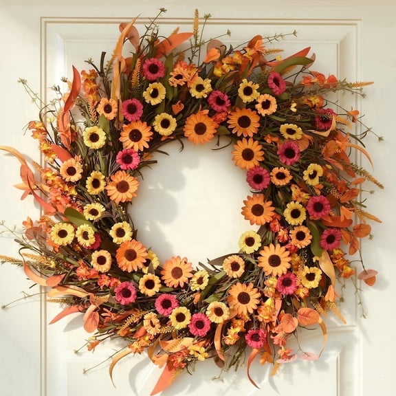 Yastouay Fall Wreaths for Front Door,22 Inch Autumn Wreath with Daisy Lavender Fall Leaves,Large Fall Floral Wreath for Thanksgiving Harvest Home Decor