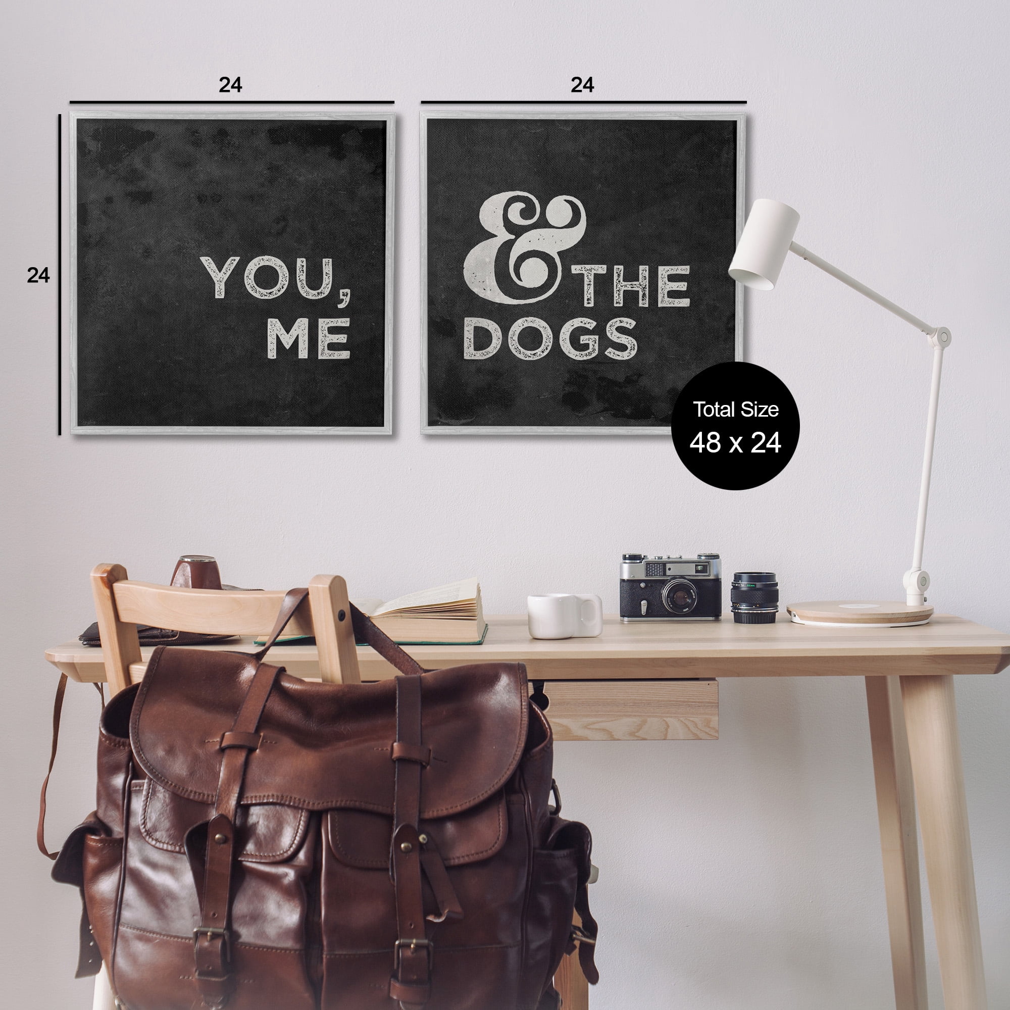 Stupell Industries You Me and the Dogs Family Pet Animals & Insects Painting Gray Framed Art Print Wall Art, 24 x 24, Set of 2