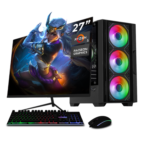 Computadora Escritorio Completa Xtreme PC Gaming AMD Radeon Vega Renoir Ryzen 5 5600G 16GB SSD 1TB Monitor 27 75Hz WIFI Black gaming ligero, oficina, estudio y hogar