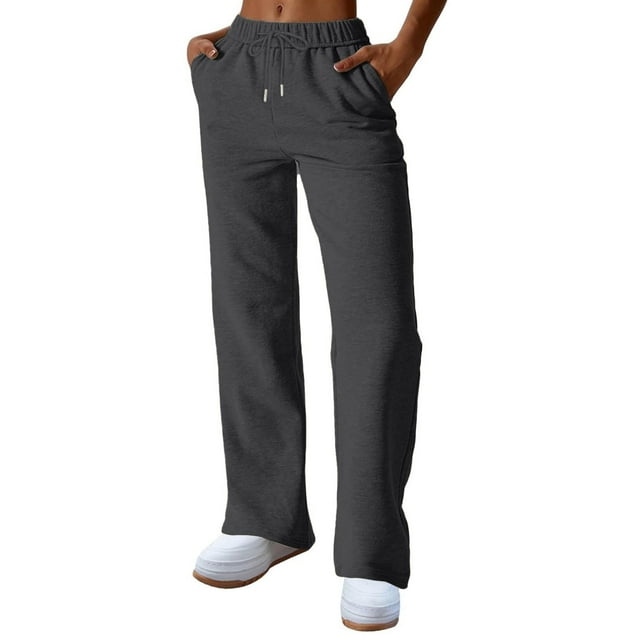 Yuyuzo Womens Sweatpants Casual Drawstring Solid Color Fleece Lined Fall Spring Elastic Waist Trousers with Pockets