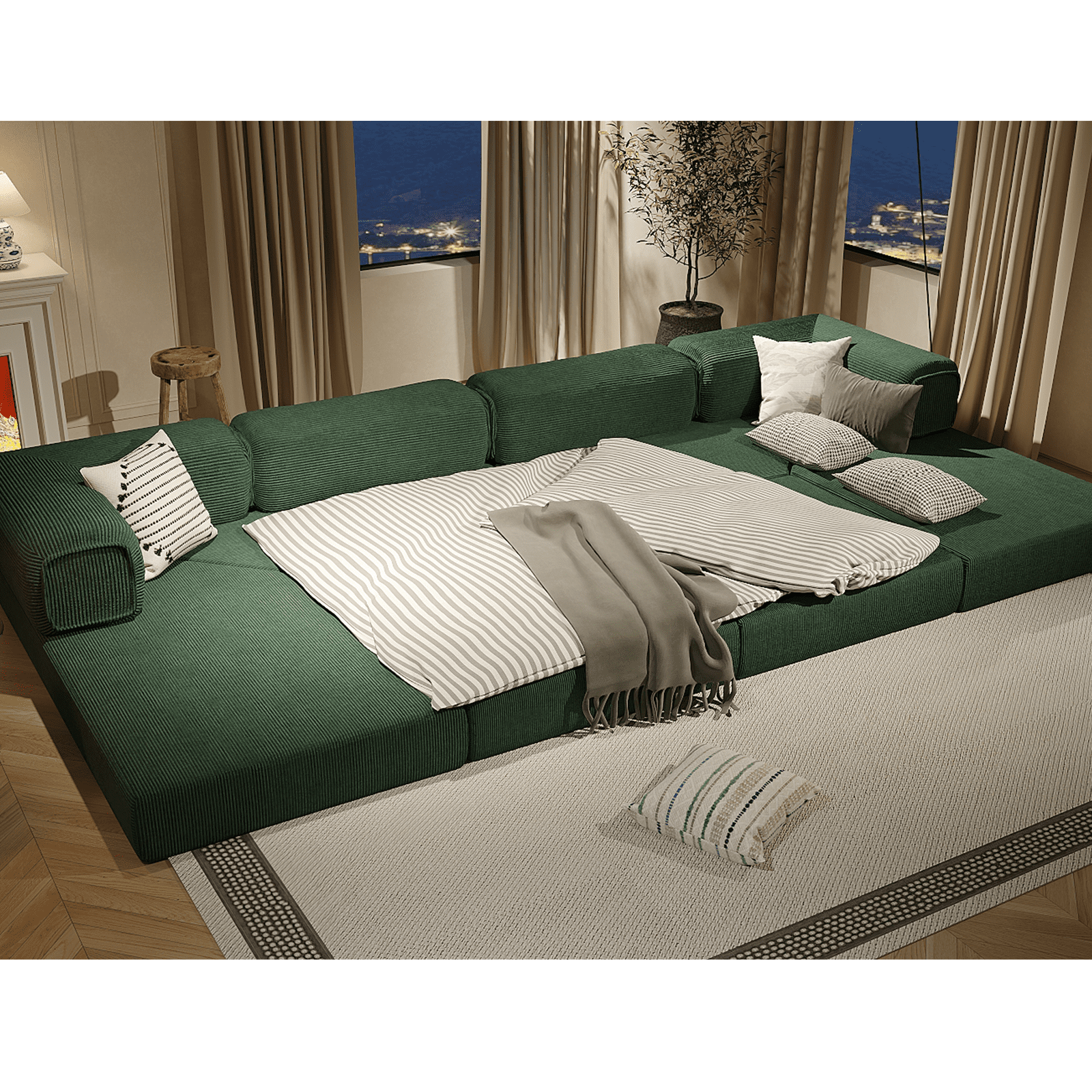 MEISSALIVVE 108" L-Shaped Modular Sectional Sofa with Chaise, Cloud Deep Seat Couch with Removable Pillows, No Assembly Required for Living Room & Bedroom (Dark Green)
