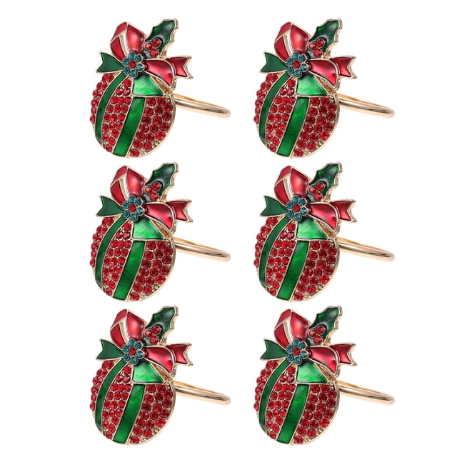 6pcs de Navidad Tembrado Chic Napkin Hebillas Navidad Adorable Patrón Mesa Suministros