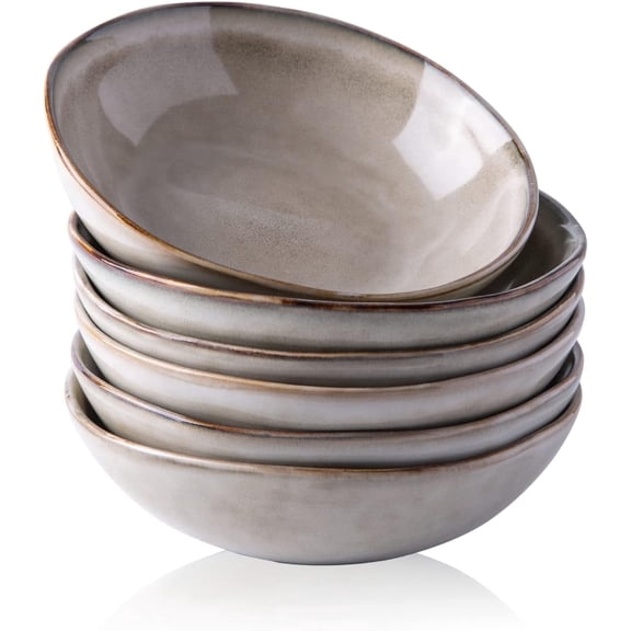 AmorArc Ceramic Cereal Bowls Set of 6, 24 oz Handmade Stoneware Bowls Set for Cereal Soup Salad, Stylish Kitchen bowls for Meal, Dishwasher & Microwave Safe, Reactive Glaze-Cappuccino