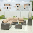 thumbnail image 6 of Kullavik 7 Pieces Outdoor Patio Furniture Set with with 48000 BTU Outdoor Pyramid Patio Heater,PE Wicker Rattan Sectional Sofa Patio Conversation Sets,Sand, 6 of 8