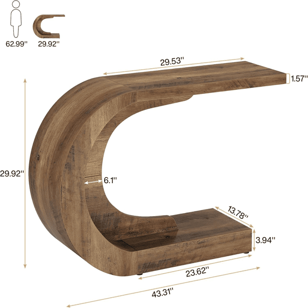 Compact C-Shaped Console Table - Engineered Wood Entryway Table with Distinctive Wave Design, Sturdy Accent Table for Hallway, Living Room, Entry Display