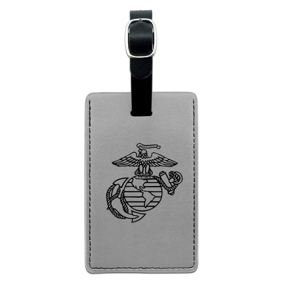 Marine Corps USMC Black White Eagle Globe Anchor Logo Officially Licensed Rectangle Leather Luggage Card Suitcase Carry-On ID Tag