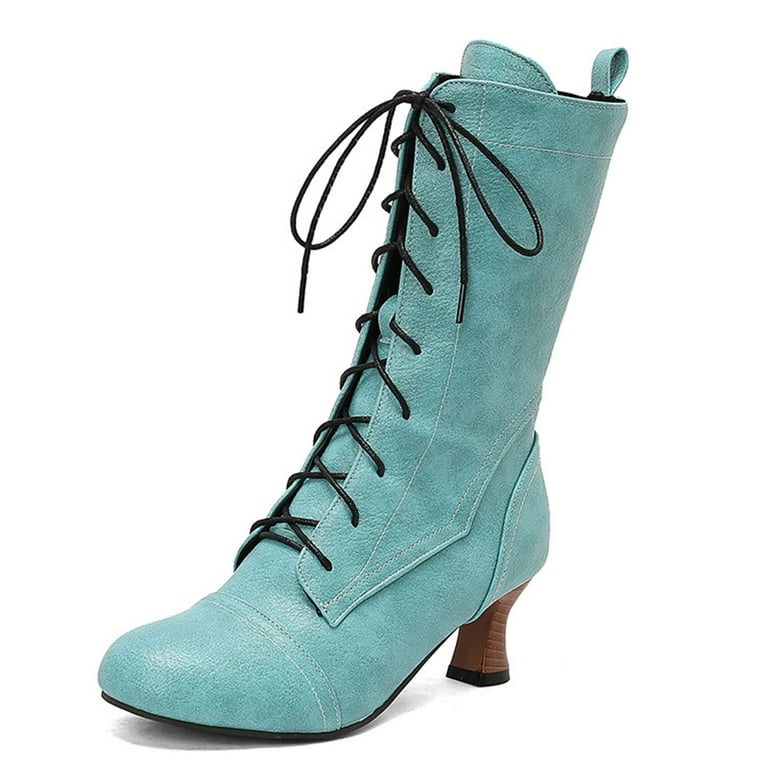 Women's Victorian Ankle Boots Side Zipper Block Chunky Mid Heel