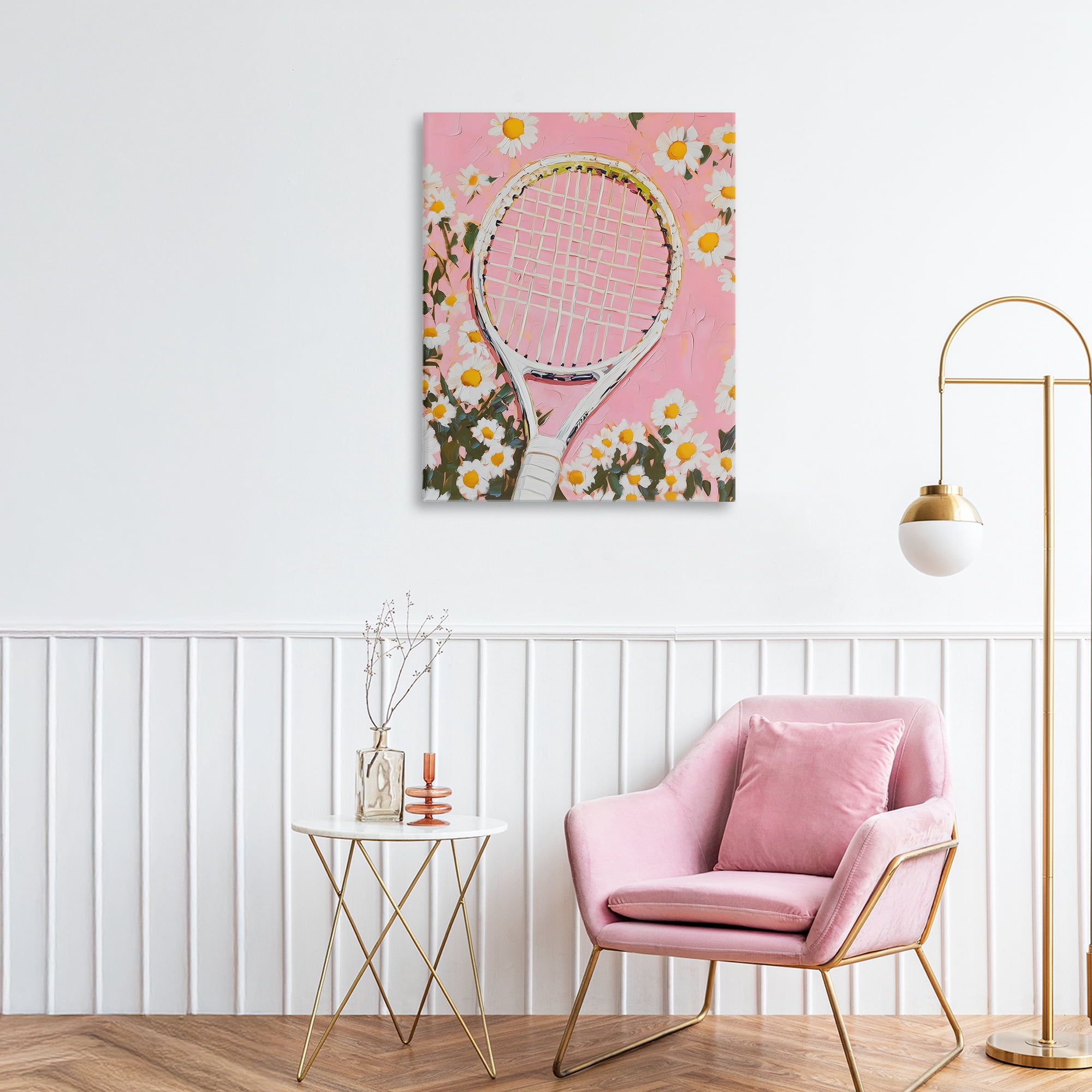 Stupell Industries Pink Tennis Racket & Daisies Canvas Wall Art, design by LSR Design Studio