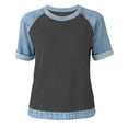 thumbnail image 4 of Sentmoon Haut en Jean pour Femmes Vêtements pour Femmes Tendance 2026 Manches Courtes Col Rond Patchwork Coupe Régulière avec Imprimé Extensible Mignon Hauts Actifs pour Voyage et Vacances 3TG-5TG, 4 of 5