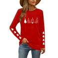 thumbnail image 4 of Christmas Tree Shirt Women Christmas Embroidered Trees Long Sleeve Shirts Gift Xmas Graphic Tee Tops, 4 of 7