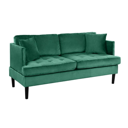 Mid Century Modern Velvet Loveseat Sofa With Tufted Seats Green
