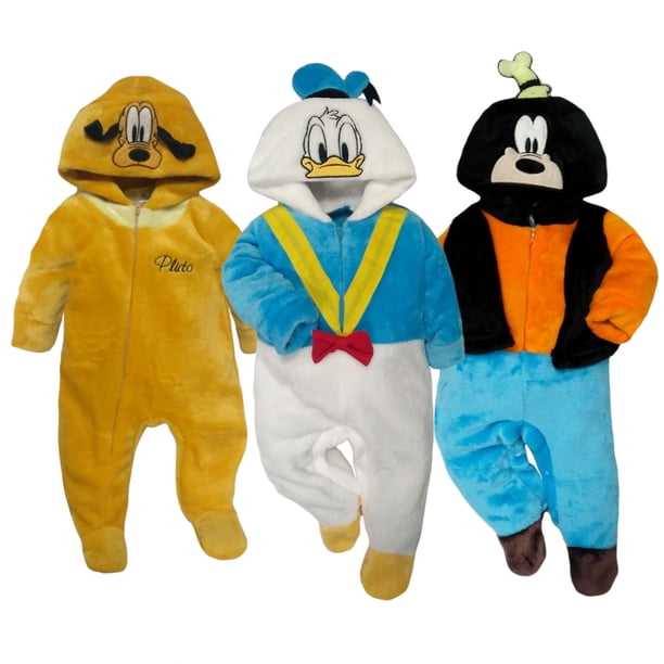 Kit 3 Mamelucos con Gorro Bordado Disney Pluto, Donald, Woofy Talla 18 meses Disney Ropa Interior para Niños
