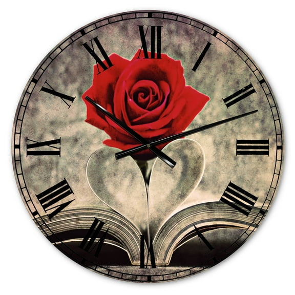 Designart 'Red Rose Inside the Book' Metal Wall Clock