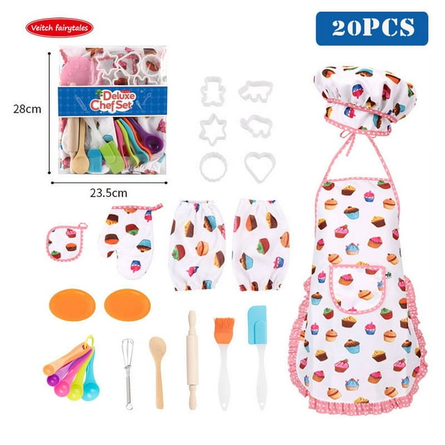Juego completo de cocina y horneado para niños JM 20 piezas Delantales gorro de chef manopla utensilios