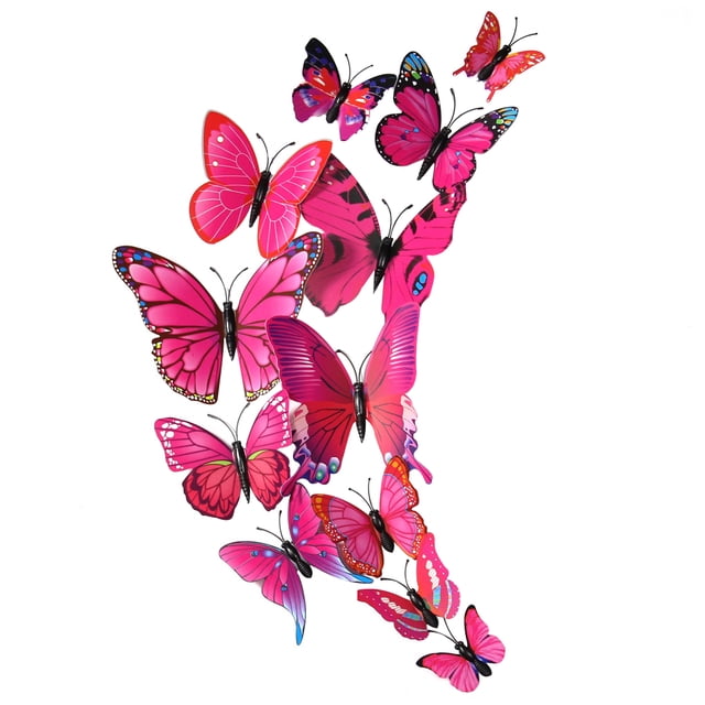 Billuyoard 12 Uds 3D mariposa pegatina de pared en la pared decoración del hogar mariposas para niños habitación de bebé dormitorio techo decoración Decoración del hogar Rosa roja Billuyoard HA002018-02