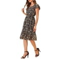 thumbnail image 6 of INSPIRE CHIC Women's Floral Print Elastic Waist Square Neck Ruffled Hem Belted Midi Dress, 6 of 6