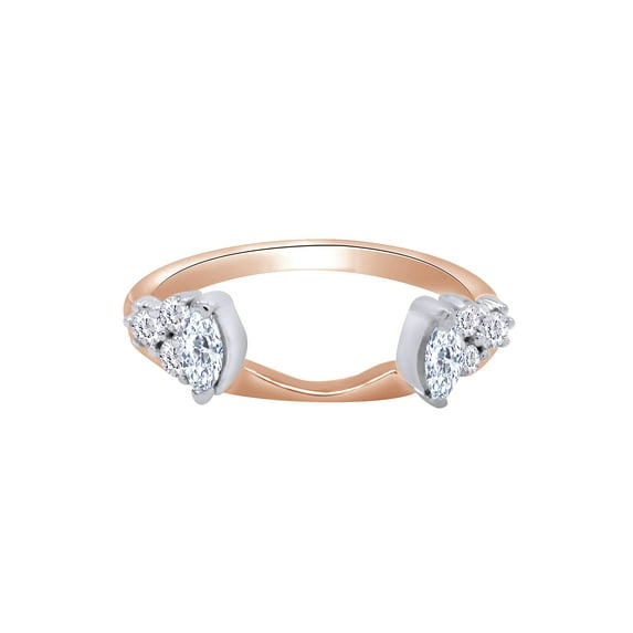 Round & Marquise Shape White Cubic Zirconia Wrap Enhancer Guard Ring in 14K Rose Gold Ring Size - 9.5