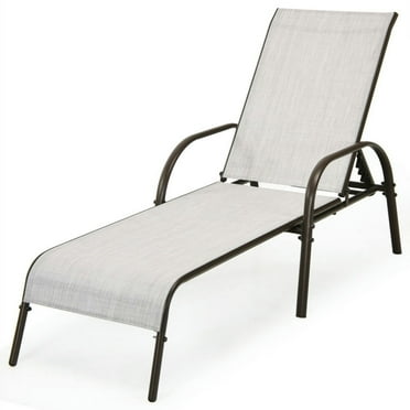 Spaco Adjustable Patio Chaise Folding Lounge Chair with Backrest, Patio Chaise Lounge with 5 Adjustable Backrest Positions, Folding Lounge Chair for Outdoor, Gray