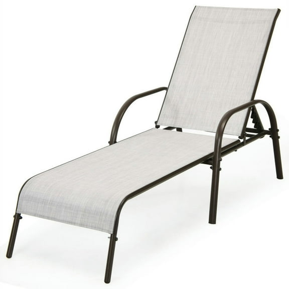 Spaco Adjustable Patio Chaise Folding Lounge Chair with Backrest, Patio Chaise Lounge with 5 Adjustable Backrest Positions, Folding Lounge Chair for Outdoor, Gray