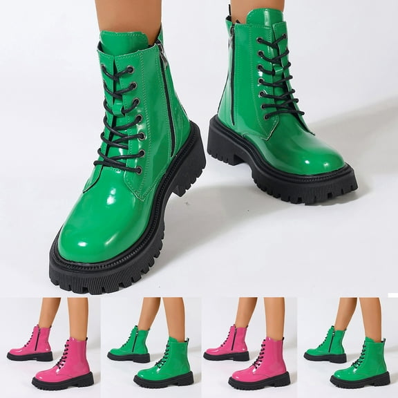 Mid-Calf Boots Women's Fashion Casual Lace-Up Solid Color Thick Heel Versatile Trendy Fall Winter Shoes