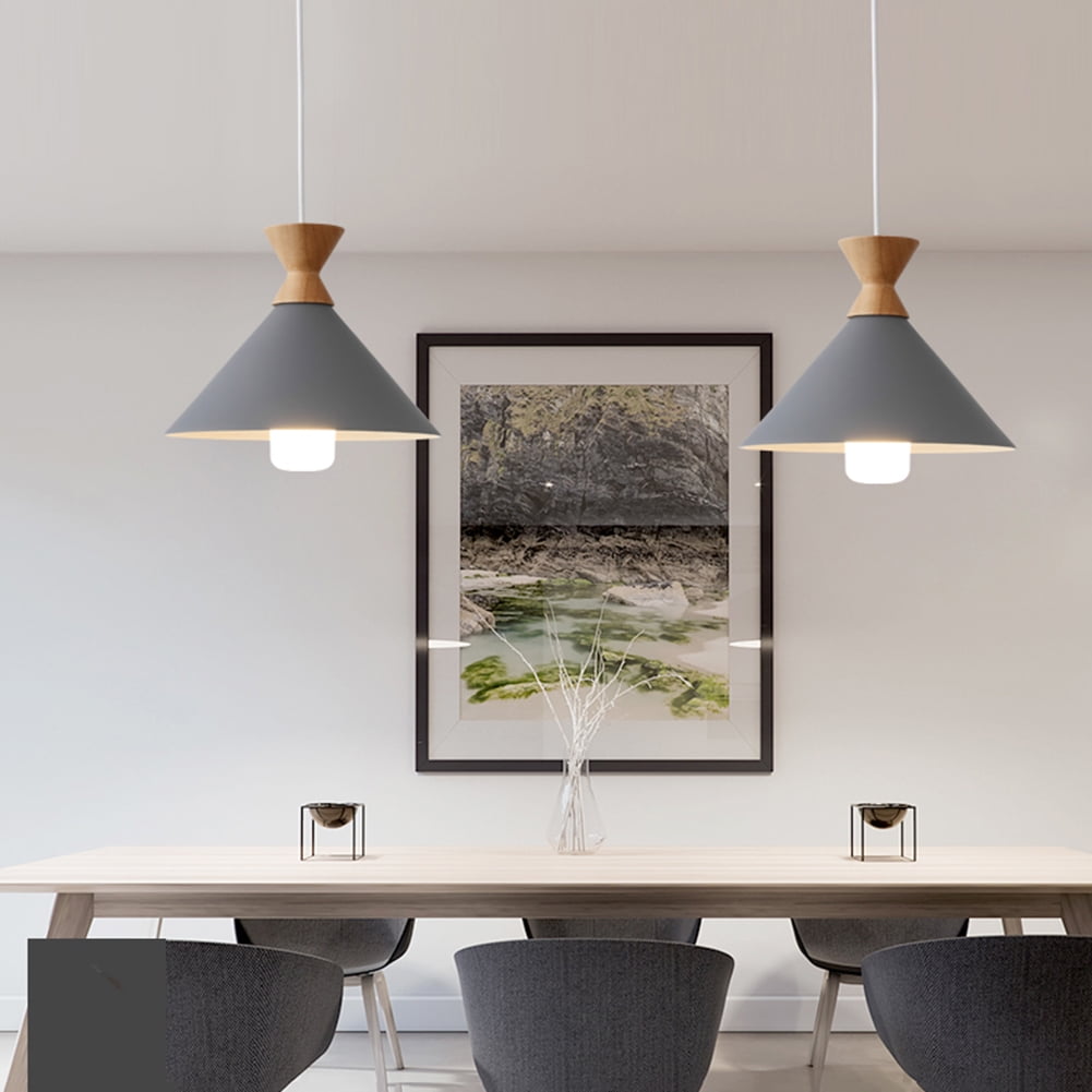 Small Colorful Wood Metal Pendant Light Fixture for Over Kitchen Sink, Single Creative Simple Pendant Lighting, Nordic Retro Hanging Lamp, Modern Farmhouse Ceiling Chandelier for Dining Table