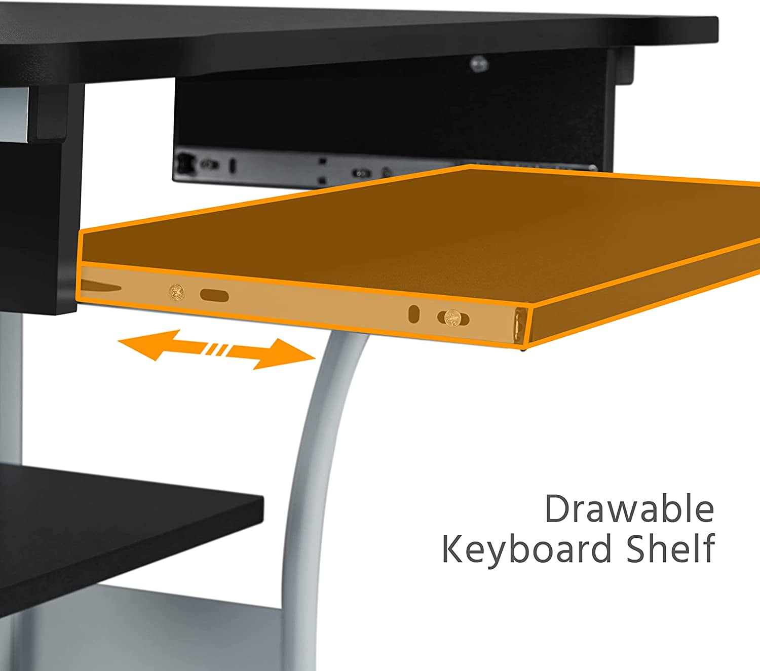JessieMal 2 Tier Mobile Computer Desk with Printer Shelf & Keyboard Tray Rolling Computer Table for Small Spaces, Compact Study Workstation with Wheels, Space Saving, Black