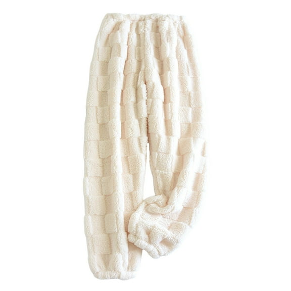 Fiaer Pajams Pants Women's Winter Coral Plush Thickened Sleepwear Tousers Fall Winter Baggy Warm Solid High Waisted Pjs Slacks White XL
