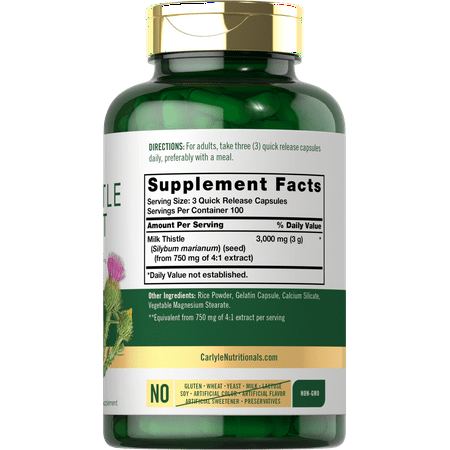 Milk Thistle 1000mg Extract | 300 Capsules for Men and Women | by Carlyle