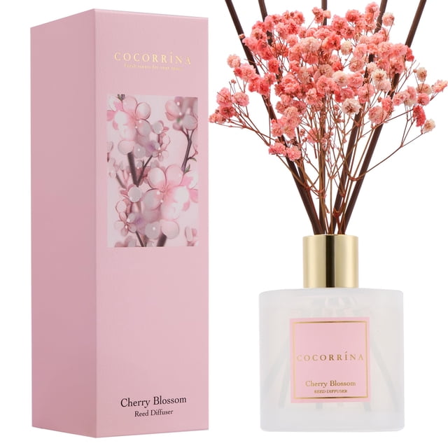 Difusor de varillas COCORR?NA - Flor de cerezo, 180 ml, con varillas y aliento de bebé preservado, ideal para decorar el baño y el hogar.