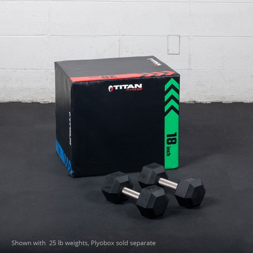 Titan Fitness 70 LB Pair Free Weights, Black Rubber Coated Hex Dumbbell, Straight Stainless Steel Handle, Strength Training, Full Body Workout
