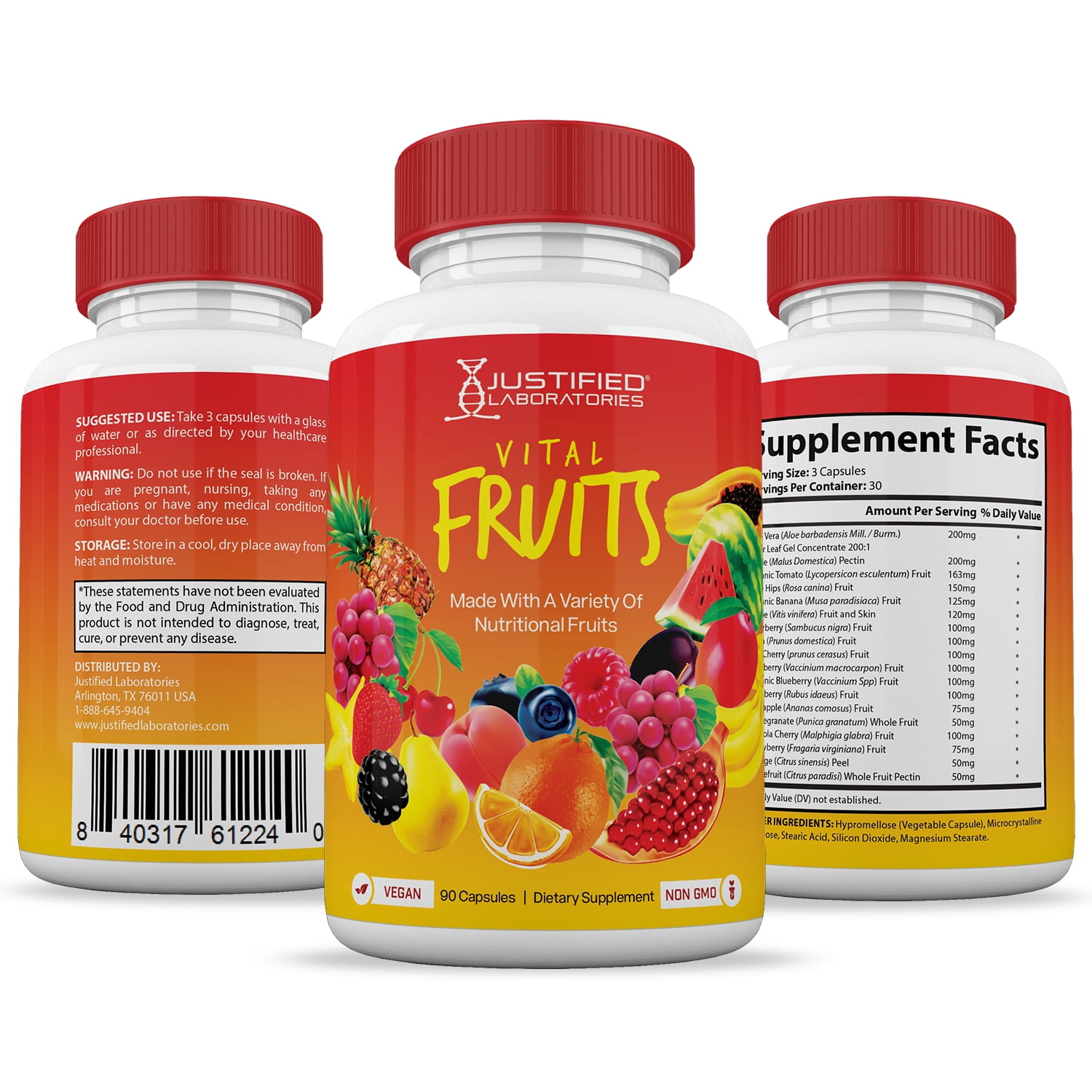 Vital Fruits and Veggies Supplement Whole Food Red & Green Superfoods Non GMO Vegan Friendly 90 Veggies Capsules Per Bottle 4 Bottles