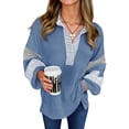 thumbnail image 3 of Women's Color Block Oversized Polo Sweatshirt V Neck Long Sleeve Casual Pullover Loose Tops, 3 of 6