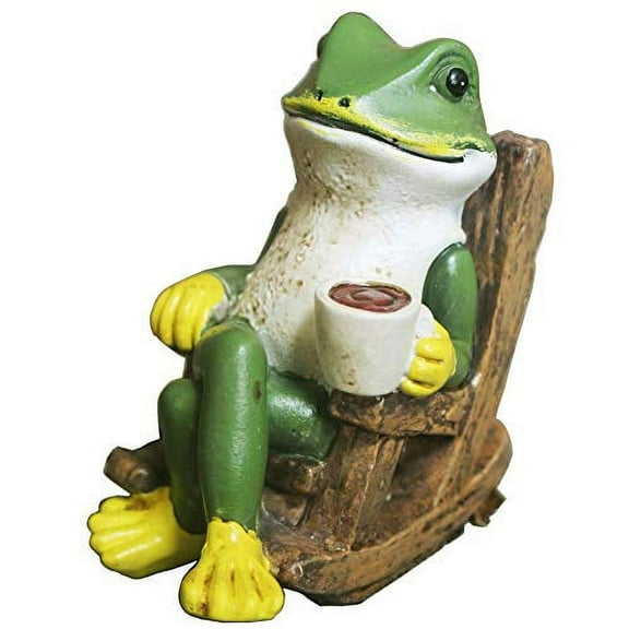 Creative Green Frog Garden Statue Drinking Coffee Indoor Outdoor Garden Statue Decoration, 4-Inch, Collectible Frog Figurine Statue Model Sculpture