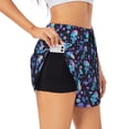 thumbnail image 2 of Bixox Women's Skull Flower Blue pattern 2 in 1 Running Shorts - Lightweight Athletic Workout Gym Yoga Shorts Liner with Pockets - Small, 2 of 5