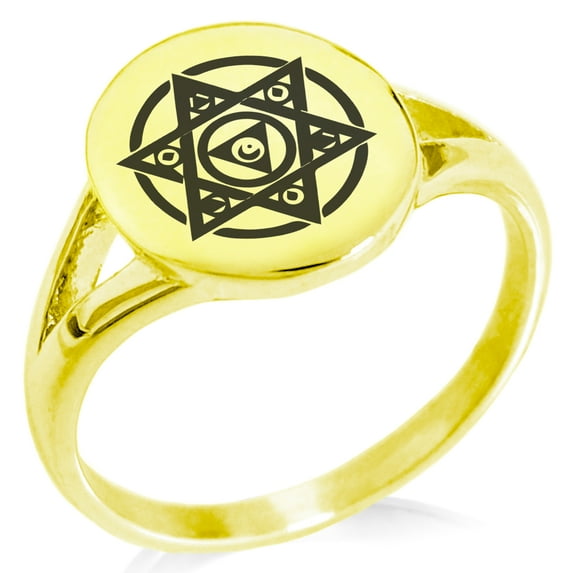 Stainless Steel Arcanism Magic Rune Minimalist Oval Top Polished Statement Signet Ring