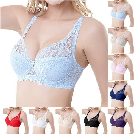 YUGYXL Women s Push Up Bra Sport Bras for Women Underwire Padded Bras Plunge Full Coverage Gift for Daughter Blue 90C