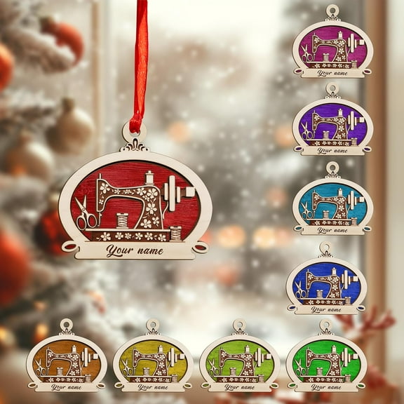 Personalized Sewing Machine Christmas Ornament 2025, Sewing Acrylic 2D Ornament, Sewing Flower Machine Shaped Ornament, Sew & Stitch Sewing Machine Christmas Ornament (NSew 3) - 3982 (Red)