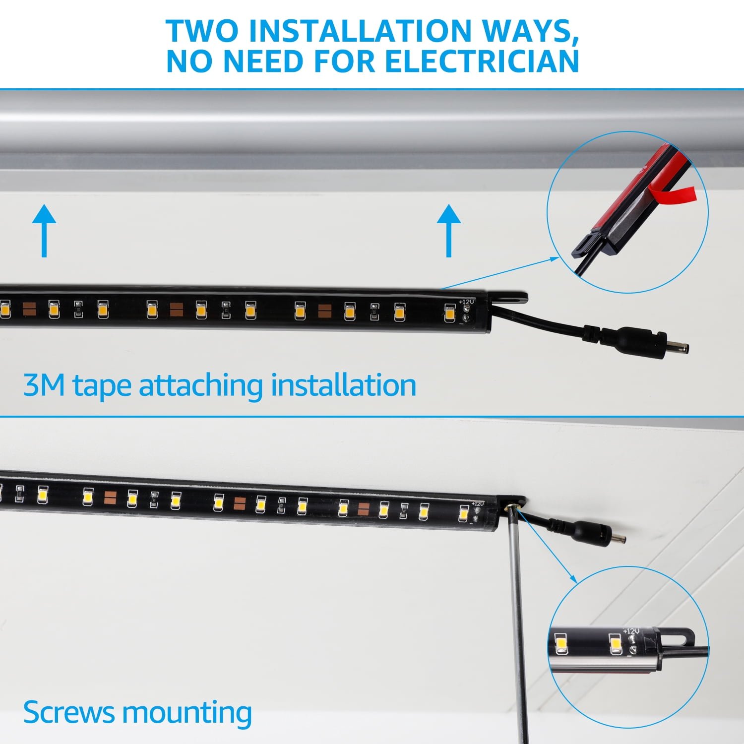 TORCHSTAR 2 Pack 6-light Pack 12" Smart LED Light Bar Kit, Work with Alexa for Under Cabinet, Under Counter, Gun Safe, Closet, Shelf, 5000K Daylight