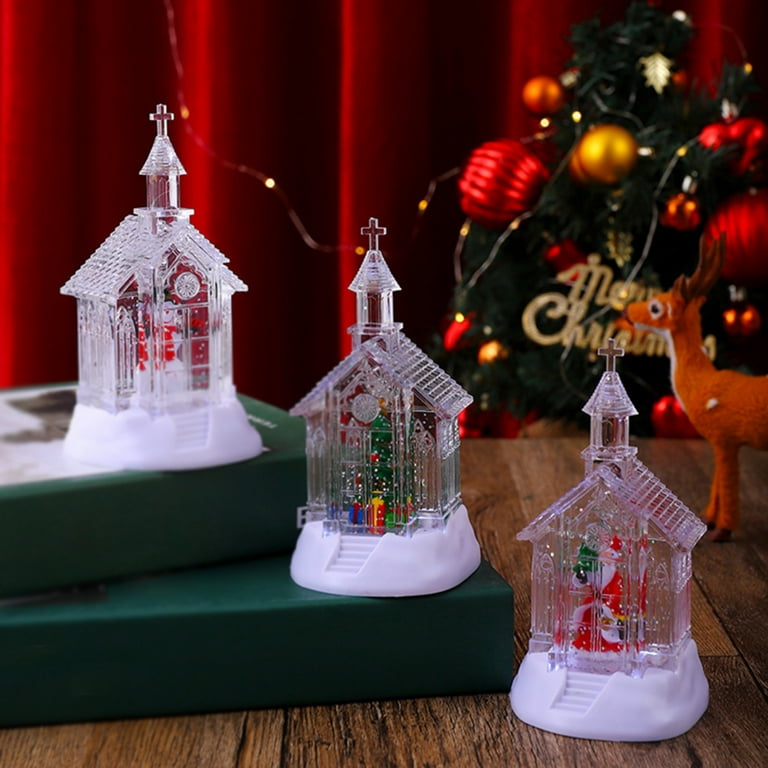 Light Up White Church Christmas Snow Globe Decorative LED Lighted Water Lantern Tabletop Decoration Festive Collectible Winter Xmas Tabletop Decors