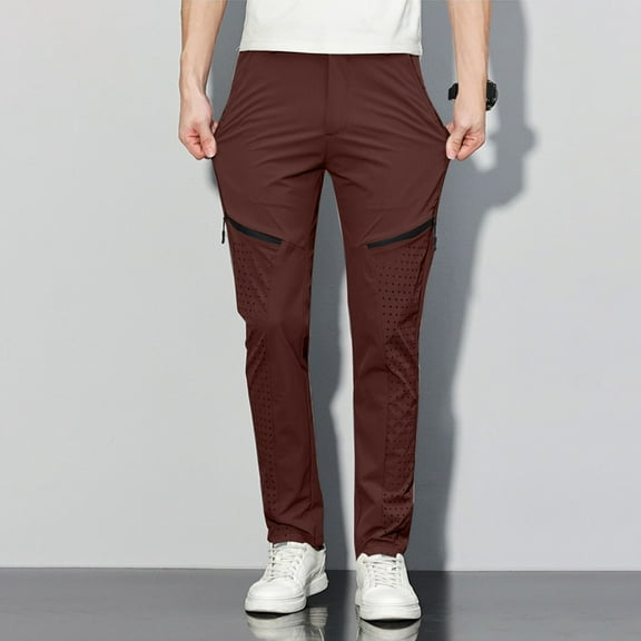 Fnnxeal Mens Quick Dry Pants with Mesh- Breathable Lightweight Casual Sport Solid Silm Pull-On Pants Coffee Pants for Men Size 32
