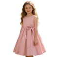 thumbnail image 4 of Wdgfv Girls Summer Dresses Casual Comfortable Flutter Sleeve Striped Round Neck Belted Toddler Kids Dress Age 3-7 Navy 5-6 Years, 4 of 9