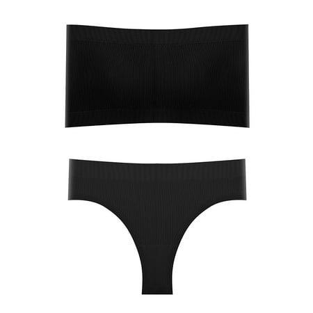 

Yubnlvae Women 2 Piece Strapless Top With Padded Bra Lingerie Vest And Thong Panties Set