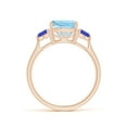 thumbnail image 2 of ANGARA Natural Cushion 1.95 ct Aquamarine & Trillion Tanzanite Three Stone Ring in 14K Rose Gold for Women (Size-8mm) | March Birthstone, Anniversary, Jewelry Gift for Women | Natural Aquamarine Ring, 2 of 11