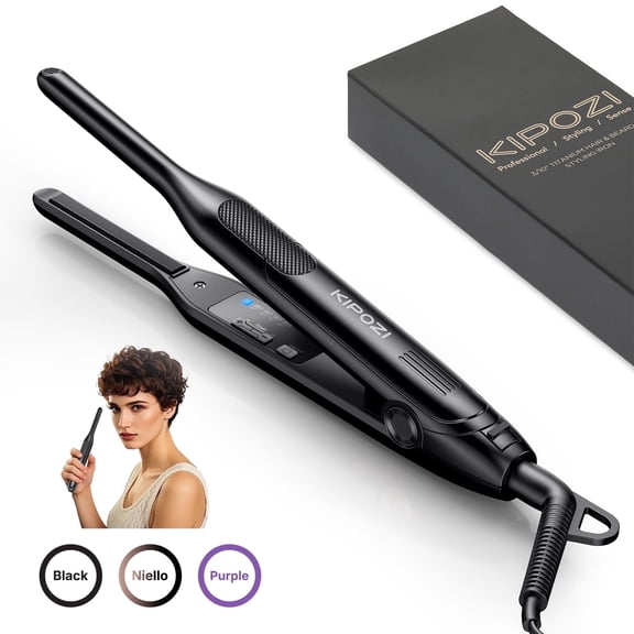 Kipozi Mini Flat Iron for Short Hair & Edges, 3/10" Small Hair Straightener for Pixie Cuts, Bangs, Anti-Pinch Curling & Styling Iron, Small Travel Straightener Iron, Black