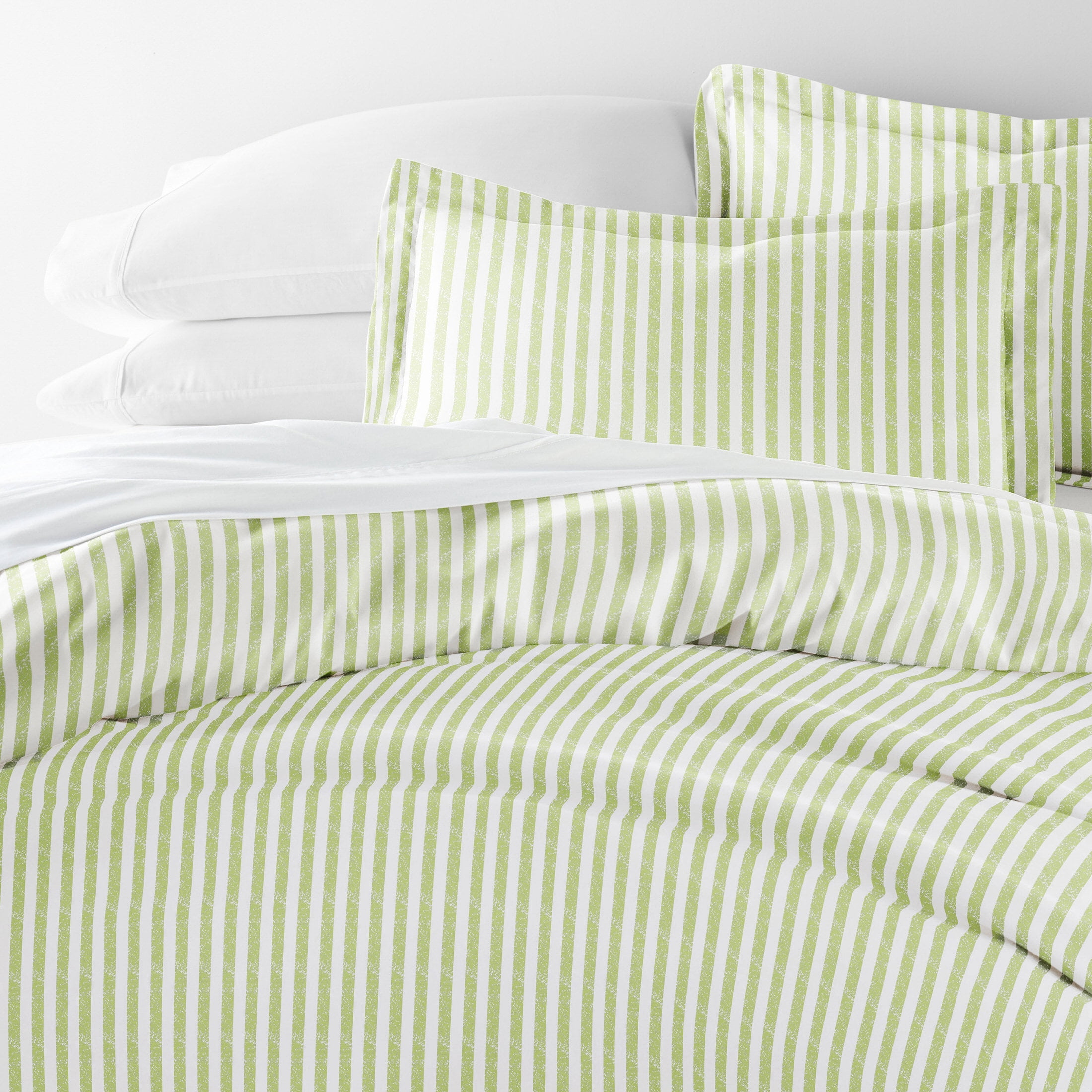 Duvet Cover Set - Ultra Soft & Breathable - Sage Rugged Striped for Queen Size Bedding by Comfort Canopy