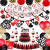 45 Piece Casino Party Decoration Supplies Set, Poker Birthday Banner Triangle Banner Tassel Garland Cake Topper Latex Balloon Hanging Swirl Paper Pom Poms for Halloween Decoracion De Casino