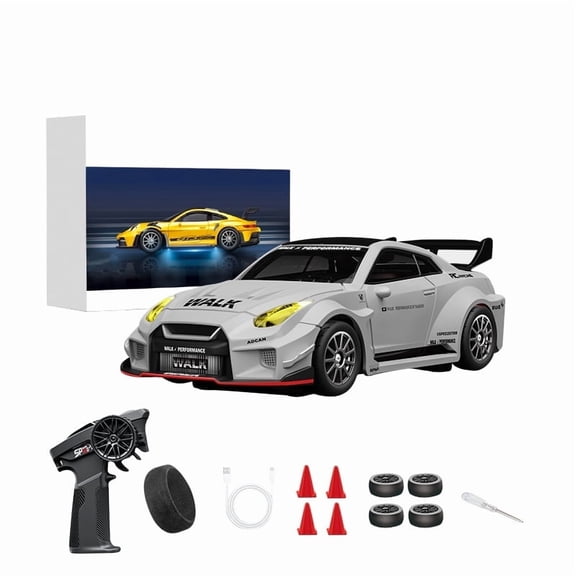1/43 Scale Mini RC Drift Car, 2.4GHz 4WD Full Proportiona Stunt Remote Control Car with 360° Rotation, 20km/h High Speed, USB Rechargeable Vehicle Toy Model with Spare Tires & LED Light for Adults