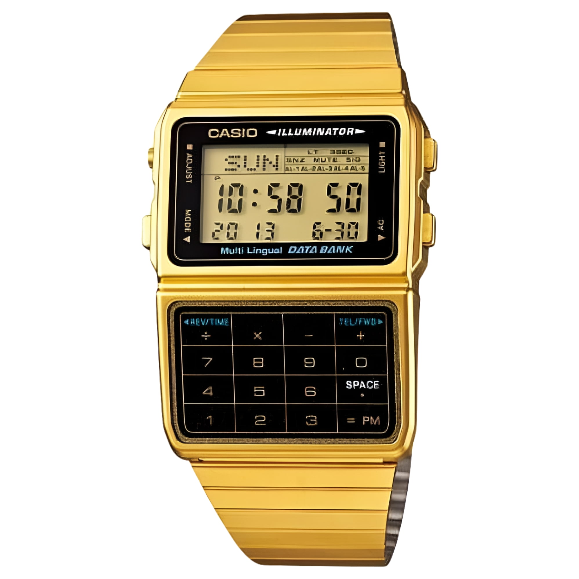 Casio Men's Gold-Tone Vintage Calculator Watch DBC611G-1VT